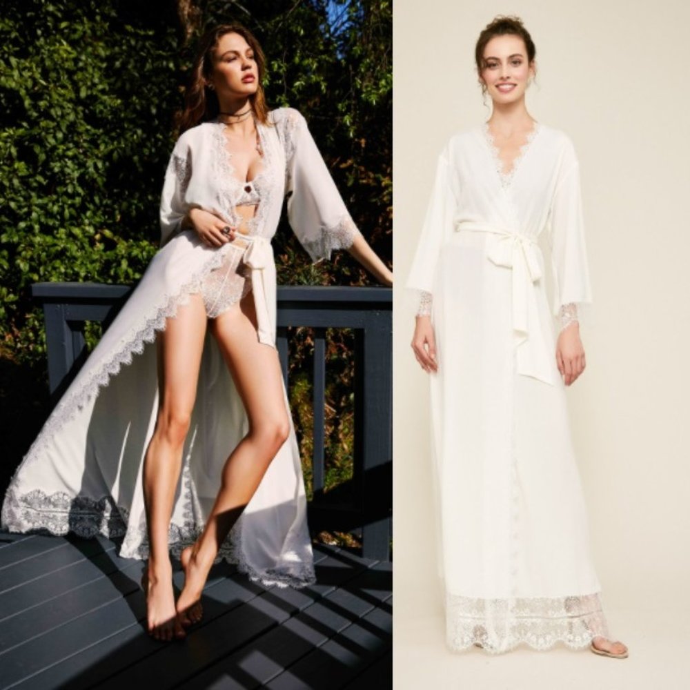 NWT TADASHI SHOJI VITTI CREPE LACE LONG ROBE IAWN17412L